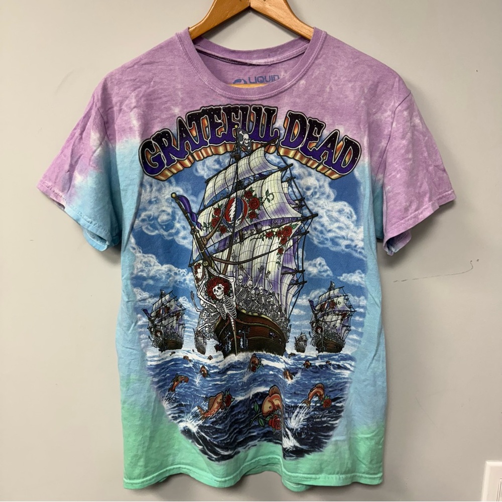 Vintage Grateful Dead 2001 Liquid Blue Tie Dye Band T Shirt Sz M AOP All Over